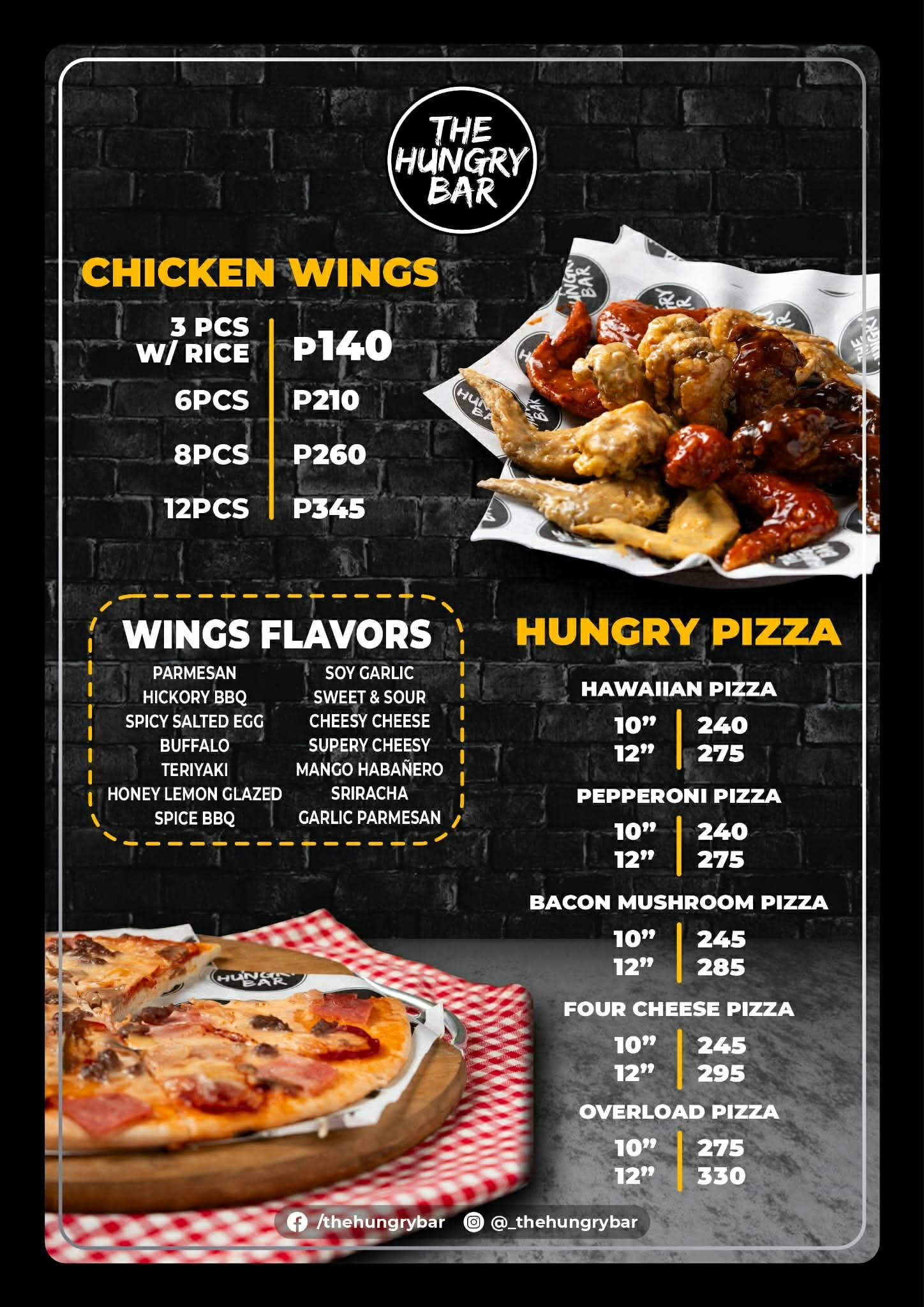 Pizza and wings menu
