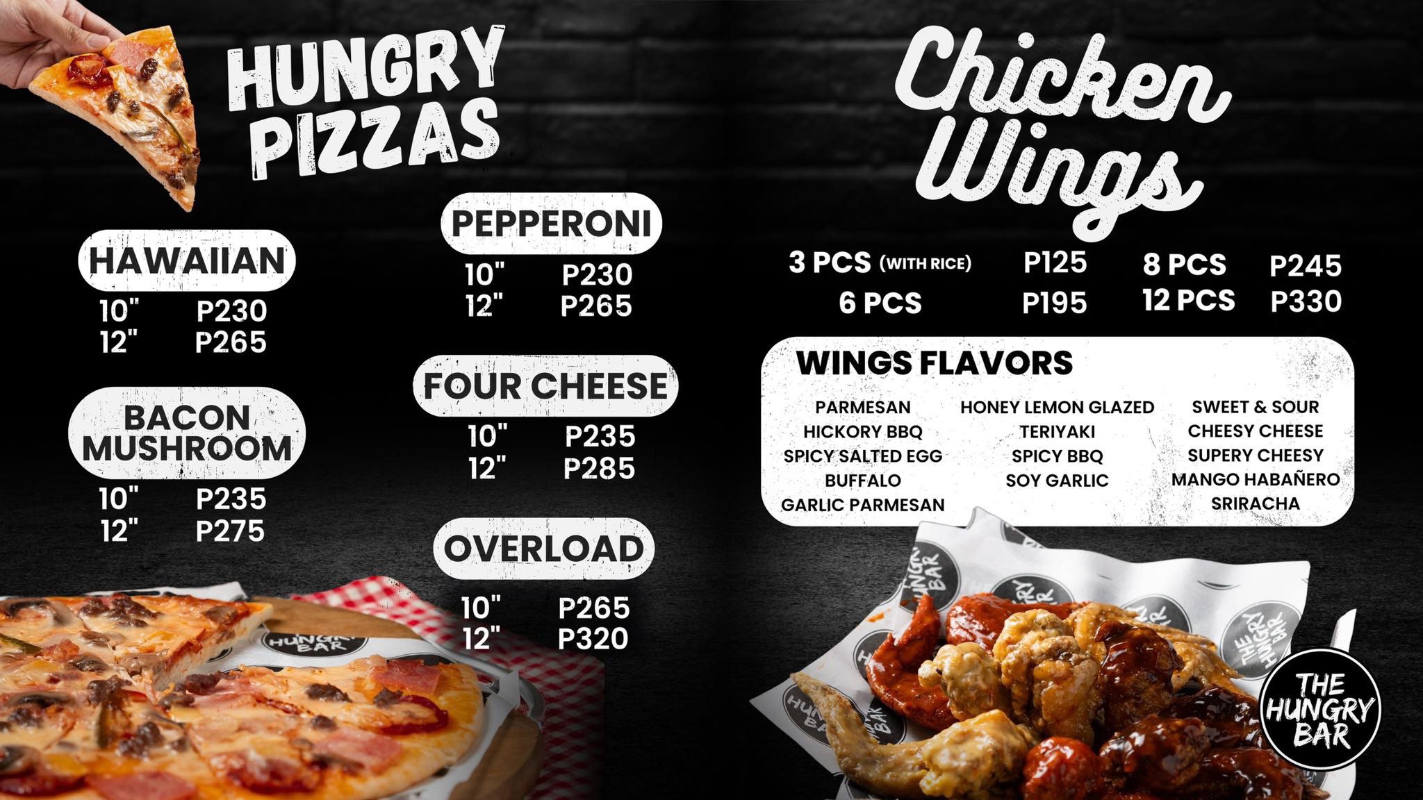Pizza and chicken wings menu